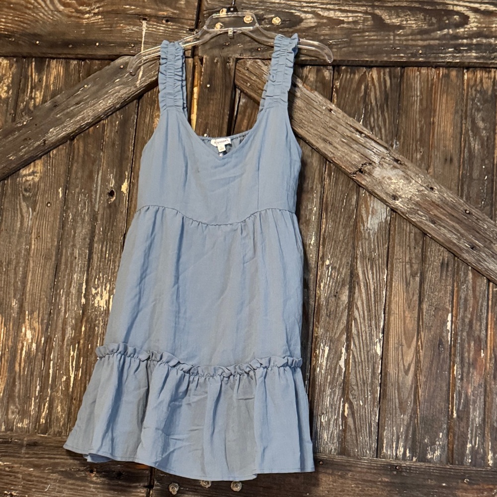 Blu Pepper Light Blue Ruffled Strap Dress